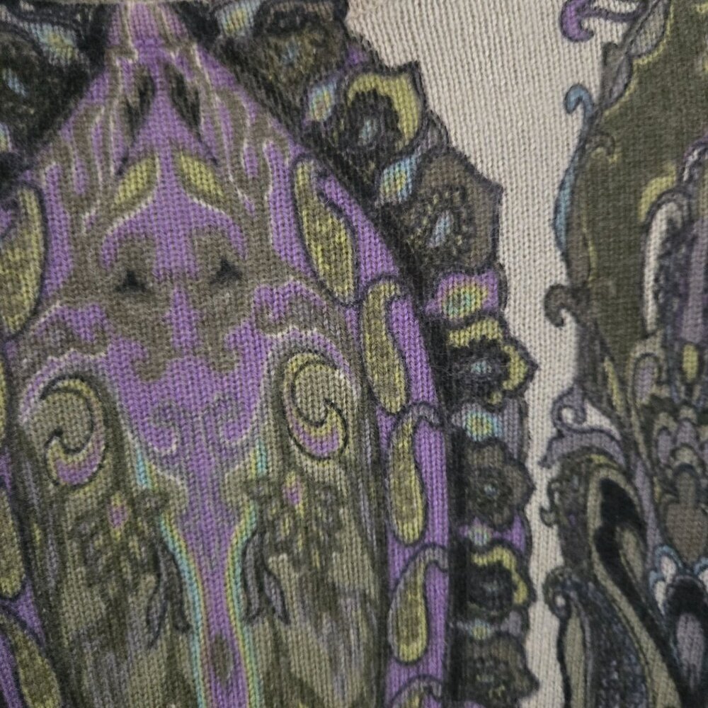 Talbots Audrey Cashmere Paisley Medallion Crewneck Sweater Green Lavender Size S - Picture 7 of 9